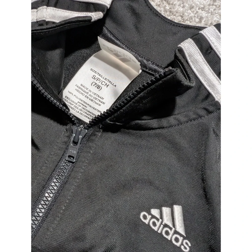 Adidas 3 Stripe Boys S 7/8 Black White Zip Up Sports Track Jacket W/Pockets‎